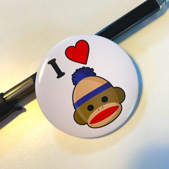 Set of 4 Colorful Sock Monkey Pins, Buttons, NWOT, pirate, rock & roll, rapper - Picture 2 of 5